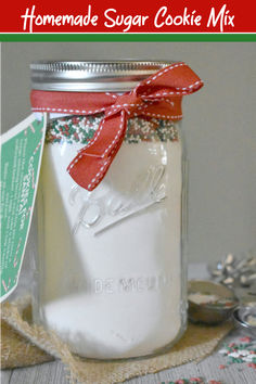 This fun homemade sugar cookie mix makes chewy and delicious scoop and bake sugar cookies. Put it in a jar with a cute ribbon and the free printable tag for a great gift. Or make some for yourself! They are perfect to have in the pantry for when you need a little something sweet.