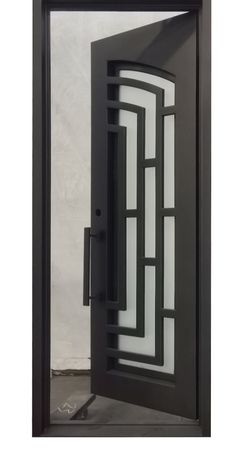 an open black door with glass panels on the front and side doors in different sizes