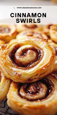 cinnamon swirls are stacked on top of each other