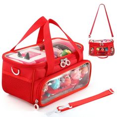 an image of a red bag with toys in it