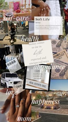 a collage of photos showing different types of wedding rings and other things in the background