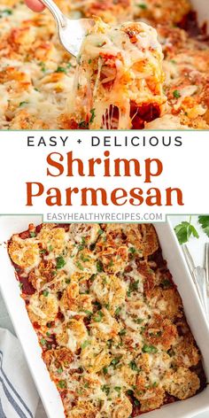 an easy and delicious shrimp parmesan casserole recipe that is ready to be eaten