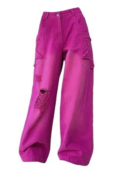 Pink Star Ripped Y2K Jeans for Women Vintage Grunge Aesthetic, Retro Summer Outfits, Ripped Baggy Jeans, Grunge Looks, Soft Girl Style, Y2k Outfit Ideas, Baby Tees Y2k, Trendy Jeans, Pink Star