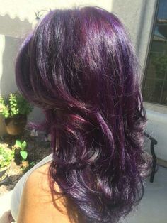 Love my purple hair Purple Hair Dye On Black Hair, Purple Hair Costume, Half Purple Hair, Purple And Silver Hair, Blackish Purple Hair, Dark Purple Hair No Bleach, Dark Violet Vampire Hair Color, Blue Purple Hair