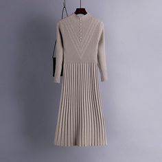 Thickened Straight Woolen Long Knitted Sweater Dress One Size Khaki Knitted Knee-length Sweater Dress For Winter, Knee-length Sweater Dress For Winter Workwear, Beige Knee-length Sweater Dress For Winter, Midi Sweater Dress For Work In Fall, Ribbed Sweater Dress For Work, Winter Knitted Midi-length Sweater Dress, Knitted Midi Length Sweater Dress For Winter, Knitted Midi Sweater Dress For Winter, Long Sleeve Sweater Dress For Winter Workwear