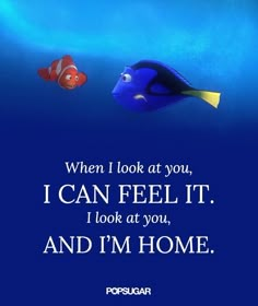 an image of two fish in the ocean with words below it that says, when i look at you, i can feel it i look at you and i'm home