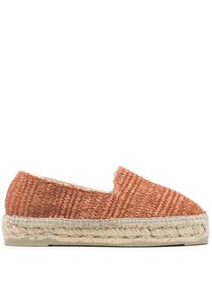 dark orange woven raffia design round toe whipstitch detailing branded insole full lining jute sole slip-on style Beige Espadrilles, Espadrilles Shoes, Italian Fashion Brands, Women's Espadrilles, Formal Loafers, Orange Shoes, Flip Flop, Woven Raffia, Crossbody Tote Bag