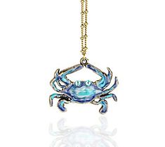 A real keeper, this enamel blue crab necklace pops with color. From Anne Koplik Designs. Crab Necklace, Apple Earrings, Handmade Mermaid, Crystal Eyes, Fruit Jewelry, Mermaid Earrings, Blue Crab, Crystal Eye, Cool Necklaces