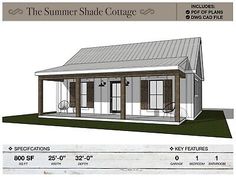 the summer state cottage is shown with measurements for it's roof and side porch