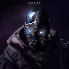 an image of a man wearing a helmet in the middle of a dark background with text that reads, destiny