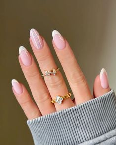 43+ Stunning Milky French Manicure Inspirations (2024) - DrExplains Glitter Nails Pink, Nails Pink Almond, Pink Almond Nails, Pink French Manicure