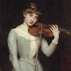 a painting of a woman holding a violin