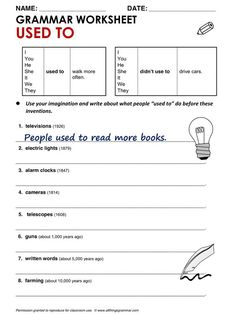 a worksheet with an image of a lightbulb and the words, use to