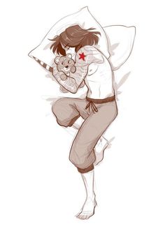 a drawing of a man with a teddy bear in his arms, holding a pillow