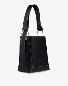 Lana Midi Bucket Bag - Black with Vanilla Stitch Handbags Collection, Handbag Collection, Luxury Designer Handbags, Timeless Luxury, Designer Handbag, Patchwork Designs, Everyday Bag, Luxury Designer, Leather Handbags