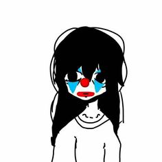 a drawing of a girl with red nose and blue eyes, wearing headphones on her ears