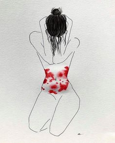 a drawing of a woman with her back to the camera