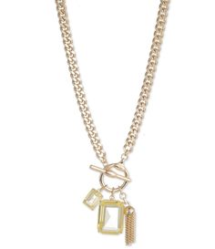 From Lauren Ralph Lauren, this pendant necklace features:  Gold tone metalZinc Brass Steel Plastic Approx. 17" lengthToggle ClosureImported. Gold Metal Charm Necklaces With Jewels, Gold-tone Jewel Necklace In Metal, Gold-tone Metal Necklace With Jewels, Gold-tone Jeweled Metal Necklaces, Gold-tone Jeweled Metal Necklace, Metal Pendant Chain Necklace With Toggle Clasp, Charm Pendant Necklace, Gold Stone, Necklace Online