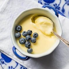 blueberries and yogurt in a bowl with spoon