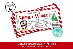 the disney world ticket is shown with an image of mickey mouse