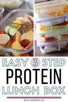 the steps to make an easy 3 step protein lunch box