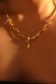 18K Real Gold Plated Opal Dangle Necklace – Cutethingscommin Dainty Opal Clavicle Chain Necklace, Dainty Opal Collar Necklace, Baddie Jewelry, Wardrobe Aesthetic, Girly Tingz, Locket Earrings, Jeweled Bag, Dangle Necklace, Royal Aesthetic