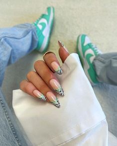 Summer Edgy Nails, Tenerife Nails, Multicolour Nails, Biab Nails, Nail Design Glitter, Zebra Nails, 2024 Nails, French Tip Nail Designs, Edgy Nails