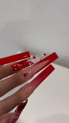 Teal Acrylic Nails, Long Red Nails, Vday Nails, Long Square Nails, Spring Acrylic Nails, Red Acrylic Nails, Diy Acrylic Nails