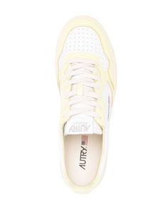 white/light yellow calf leather smooth grain panelled design round toe perforated toebox logo patch at the tongue embossed logo to the side contrasting branded heel counter branded insole padded ankle flat rubber sole front lace-up fastening This item is in size 44 and the color is Classic Cream Sneakers With Perforations, Classic Yellow Sneakers With Rubber Sole, Classic Yellow Sneakers With Gum Sole, Classic Yellow Sneakers With Round Toe, Yellow Sneakers With Perforations And Round Toe, Yellow Leather Sneakers With Perforations, Yellow Sneakers With Perforated Toe Box, Shopping Online Logo, Ankle Flats