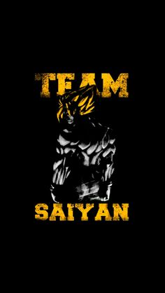 the logo for team saiyan on a black t - shirt with yellow and white lettering