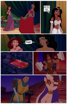 disney princesses are talking to each other in the same comic strip, and one is telling