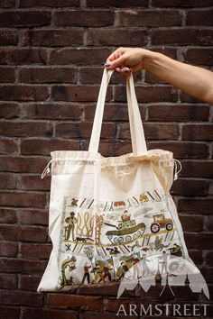 Cotton Shopping Bag with “Tapestry of War” Print for sale. Available in: cotton sheeting non-bleached (natural) :: by medieval store ArmStreet Cotton Sheets, Leather Belts, Cotton Totes, Cotton Tote Bags, Natural Cotton, Photo Inspiration