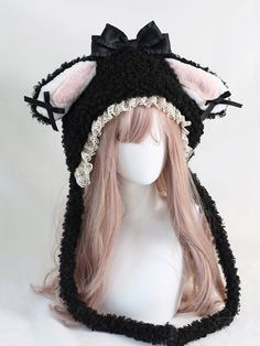 ❤Fur Ribbon Bunny Hat❤︎ Crochet Bunny Headband, Crochet Hat Bunny, Cutesy Makeup, Bunny Hat Crochet, Crochet Bunny Hat, Bunny Hats, Bunny Glasses, Gothic Pastel