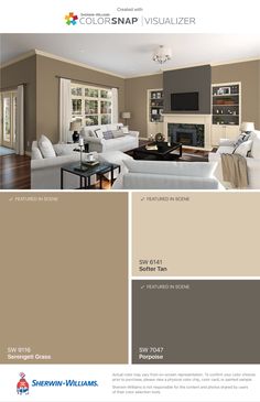 a living room with beige walls and furniture in the color scheme, which is very similar to