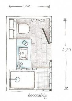 the floor plan for a bedroom and bathroom in a small space with an attached shower