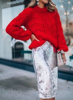 Glitter Skirt Outfit, Silver Sequin Skirt, Holiday Outfit Inspiration, Trendy Party Outfits, Holiday Outfits Summer, Holiday Outfits Christmas, Holiday Outfits Women