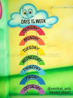 a colorful sign with days of the week written on it