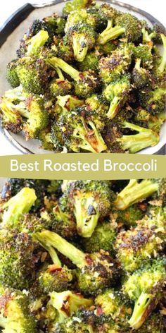 broccoli florets in a pan with the words best roasted broccoli