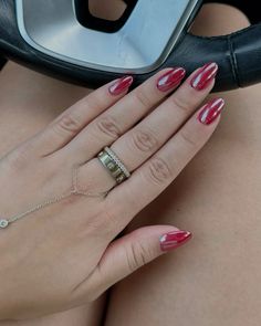 #cherryrednails #cherrychrome #cherryaesthetic #nailinspo Red Chrome French Tip Nails Square Short, Chrome Cherry Nails, Cherry Red Chrome Nails, Cherry Chrome Nails, Nail Inspo Red, Cherry Chrome, Cherry Glaze, Red Chrome