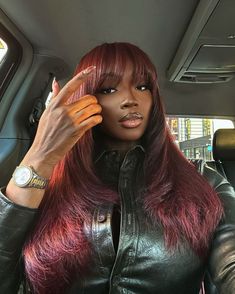 Dark Skin Baddie, Red Hair On Dark Skin, Bangs Black Women, Red Hair Natural, Heat Damaged Hair, Bombshell Hair, Pretty Vibes, Protective Hairstyles Braids, Pretty Braided Hairstyles