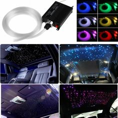 the inside of a car with various colors and designs on it, including an array of lights