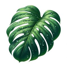 a large green leaf with water drops on it's leaves are shown in this image