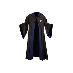 a robe that is black and blue with an emblem on the front, it has a hood