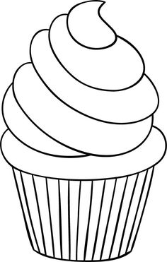 a cupcake with icing on top is shown in this black and white drawing