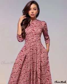 OliviaMark - Vintage-inspired Midi Dress - Elegant Floral Pattern with Enchanting Three-Quarter Sleeves Vintage Manga, Midi Party Dress, Sukienki Plus Size, Vintage Midi Dresses, 파티 드레스, Sophisticated Dress, Women's Evening Dresses, Elegant Dresses For Women, Vestidos Vintage