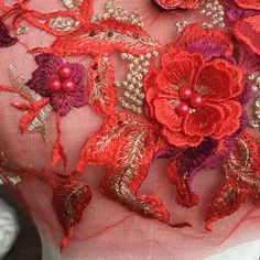 "Red Embroidery Lace Applique Motif 3D Floral Beads Patches Materials Appliques Sewing on Wedding Evening Dress Gown Skirt Crafts Size: 30 cm x 25 cm (11.8\" x 9.8\") Color: as shown This listing is for 1 piece, more in stock. We offer special discounts for designers and wholesale orders! You can choose a express shipping here: https://www.etsy.com/listing/602095820/express-shipping-charge?ref=shop_home_active_8 Please send us your phone number if you choose express delivery. Any problem, please Red Lace With Intricate Embroidery Fabric, Red Lace Fabric With Intricate Embroidery, Red Intricate Embroidered Lace Fabric, Red Lace Fabric With Floral Embroidery, Red Embroidered Fabric For Wedding, Red Embroidered Organza Fabric, Red Organza Embroidered Fabric For Wedding, Wedding Accessories Diy, Wedding Evening Dress