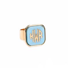 Our bezel-set square monogram ring is a Moon and Lola girl's best friend! Trendy Adjustable Initial Open Ring, Trendy Personalized Adjustable Rings, Trendy Personalized Ring Jewelry, Personalized Initial Open Ring, Personalized Adjustable Initial Open Ring, Adjustable Initial Ring For Anniversary, Personalized Adjustable Open Initial Ring, Adjustable Monogram Open Ring Jewelry, Adjustable Rectangular Signet Ring