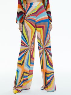 Athena Wide Leg Pant In Pomelo Stripe | Alice + Olivia Trendy Multicolor Straight Leg Wide Pants, Multicolor Wide-leg Pants With Elastic Waistband, Fitted Multicolor High-waisted Wide Leg Pants, Multicolor Wide-leg Bottoms With Elastic Waistband, Bold Straight Pants, Multicolor High-waisted Wide Leg Pants With Elastic Waistband, Bold High-waisted Summer Pants, Bold Multicolor Spring Pants, Chic Multicolor Wide Leg Pants