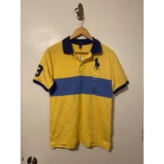 New With Tag Teen Boys Polo Ralph Lauren Varsity Style Embroidered Polo Shirt Size Large Condition- New Tote R Yellow Polo Shirt For Spring, Yellow Short Sleeve Polo Shirt For Spring, Yellow Spring Polo Shirt, Spring Yellow Polo Shirt, Yellow Cotton Polo Shirt With Polo Collar, Fitted Yellow Polo Shirt For Spring, Yellow Long Sleeve Cotton Polo Shirt, Yellow Polo Collar Top For Spring, Yellow Embroidered Cotton Shirt