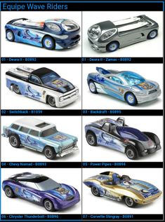 the different types of toy cars are shown